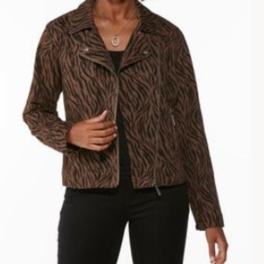 Tiger print twill moto jacket